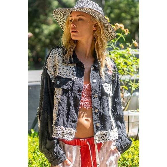 POL Crochet Patch Embroidered Button Up Jacket - Picture 4 of 8